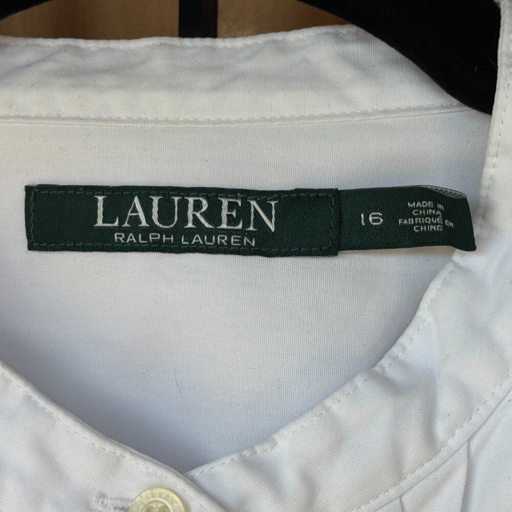 Timeless Lauren Ralph Lauren 16p white button-down shirt elegant pintuck detail - Picture 4 of 5